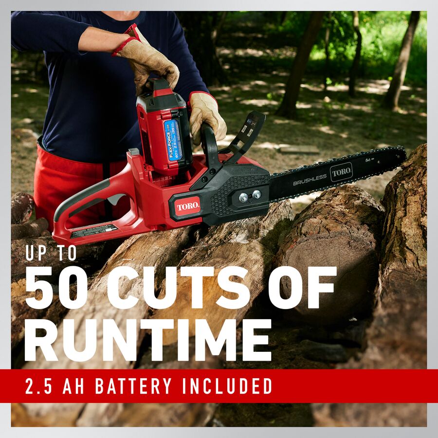 Toro	51850 60V MAX* 16 in. (40.6 cm) Brushless Chainsaw with 2.5Ah battery